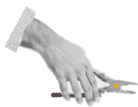 halftone collage hand holding Pliers