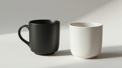 Obraz premium Elegant Black and White Ceramic Mugs Minimalist Coffee Cup Mockup