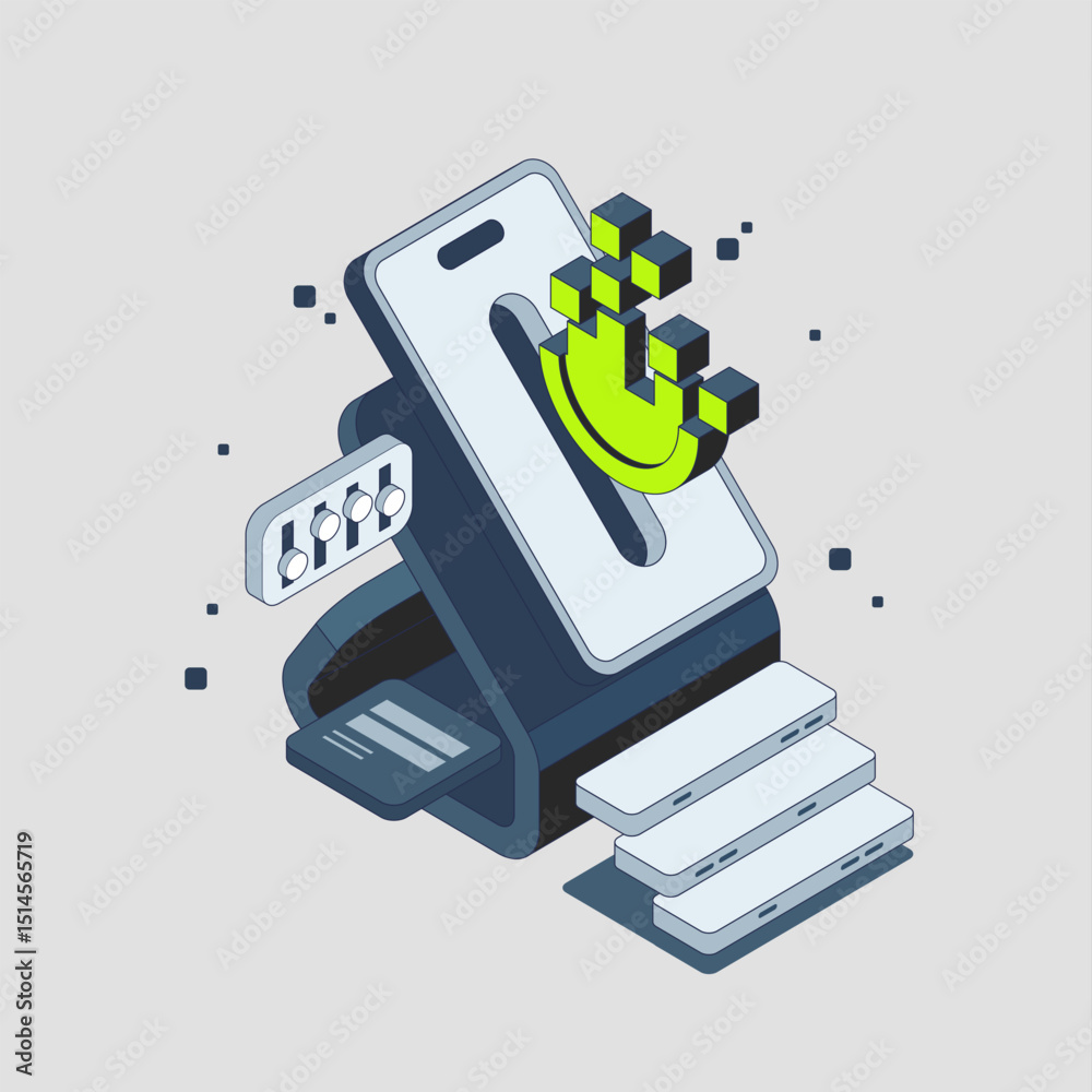 Poster modern abstract tech visualization in isometric style. a sleek representation of data science and an
