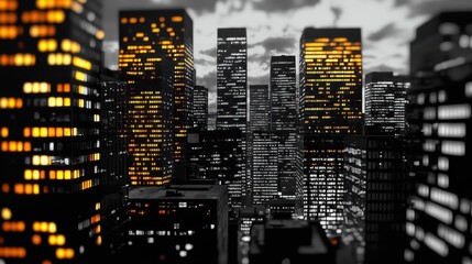 Obraz premium Night Cityscape Illuminated Skyscrapers at Dusk A Stunning View of Modern Architecture