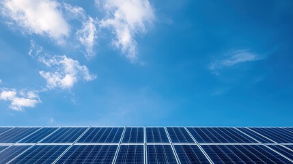 Clean Energy Solar Panels under a Bright Blue Sky with Fluffy White Clouds Sustainable Technology Image
