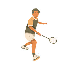 man playing badminton isolated illustration