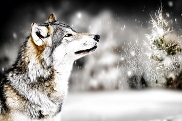 Obraz premium Lone wolf winter snow artistic rendering