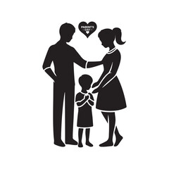Parent's Day Silhouette Vector Illustration, Solid White Background.