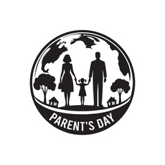 Parent's Day Silhouette Vector Illustration, Solid White Background.