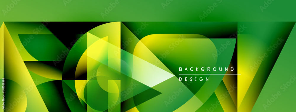 Aufkleber Abstract geometric shapes overlap, creating vibrant green gradient background. Modern design elements suggest dynamic composition.