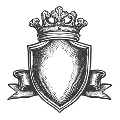 Obraz premium Vintage Engraved Shield with Crown and Ribbon Design Illustration