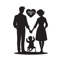 Parent's Day Silhouette Vector Illustration, Solid White Background.