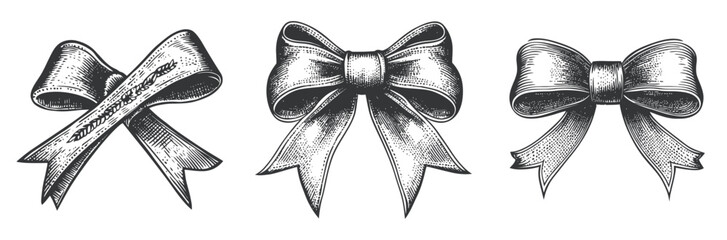 Vintage Engraved Illustrations of Decorative Ribbons and Bows