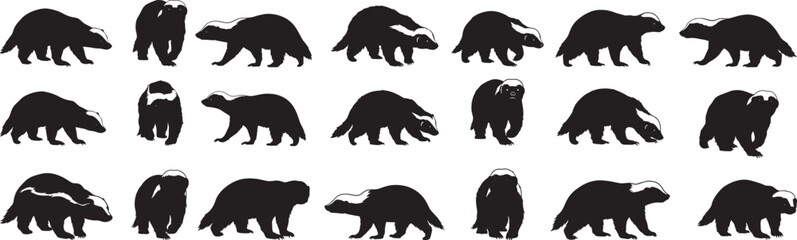 Badger silhouette vector art collection black and white animal graphic design illustration drawing set image