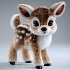 Adorable Fawn with Big Eyes and Soft Fur, Posing Against a Grey