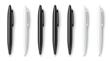 Black and white pens in a row