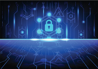 Lock circle technology abstract background. Concept of cyber security, safty padlock with keyhole, access system online communication, digital cyberspace privcy password protection on online system.