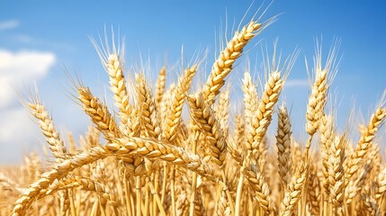 Fototapeta premium Golden Wheat Field Under Blue Sky Summer Agriculture