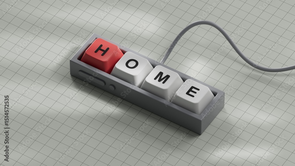 Aufkleber Home.Computer keyboard keys spelling.Flat lay view from above on computer keyboard keys buttons.IT technology concept.3D rendering on white background.