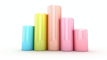 Colorful 3D bar chart with five rounded columns in pastel shades on a white background, representing data visualization and business analytics.