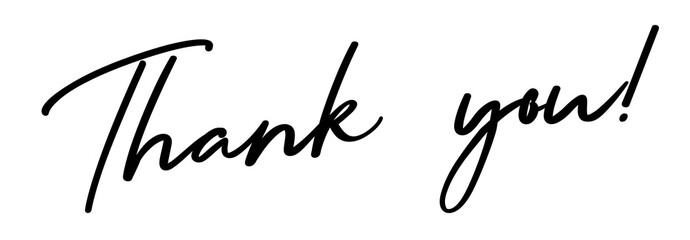 Thank you calligraphy text. Elegant black handwritten script spelling "thank you" on a transparent background