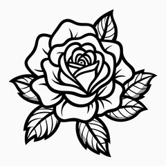 Wild Rose Bloom Flower Botanical Drawing Line Art Vector Illustration