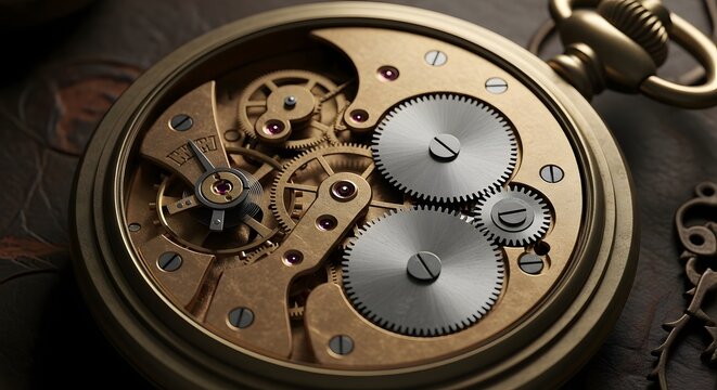 Intricate gears of an antique pocket watch in a stunning display of horological mastery. This image offers a glimpse into the craftsmanship. 