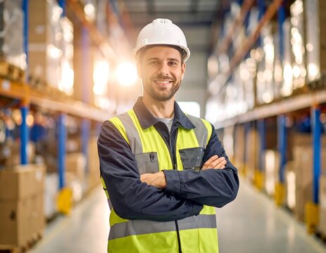 Smiling worker in warehouse - Powered by Adobe