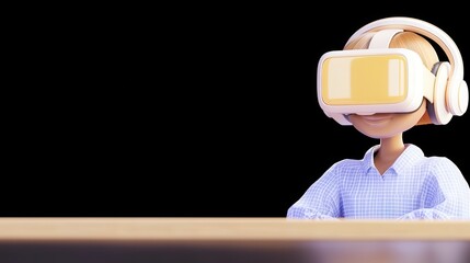 Cartoon Character Engaged in Virtual Reality Experience at Desk
