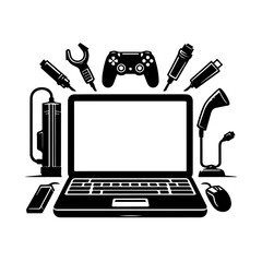Laptop & Gaming Gadgets Vector Icons - Tech Accessories Silhouette