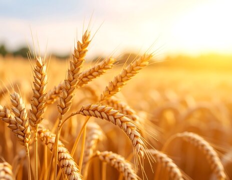 Golden wheat field at sunset