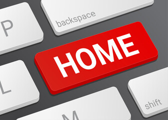 Fototapeta premium Red Home Button on Computer Keyboard with White Text for Internet Navigation and Website Interface Design Illustration