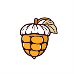 Acorn Logo, With Thick Contour Lines and Simple Detailing