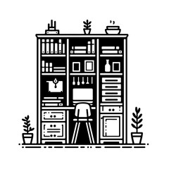 Home Library & Study Room - Bookshelf Interior Vector Art