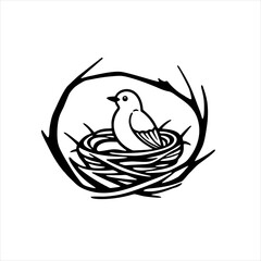 Bird Nest Logo With Bird Sitting in a Nest