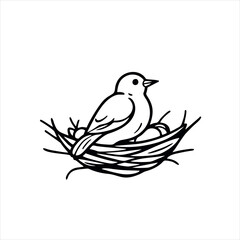 Elegant Bird Nest Logo of a Bird Sitting in a Nest, Monoline Style