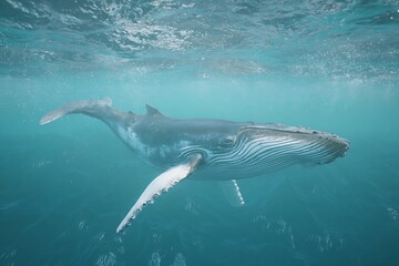 Obraz premium Humpback whale underwater close up view