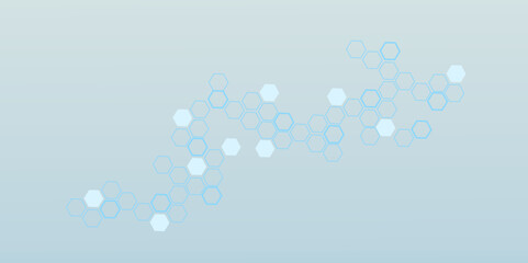  Health care innovation concept. Horizontal header web banner.Modern health care or medical background design.  Abstract geometric background with hexagon shapes for medicine, science, chemistry.
