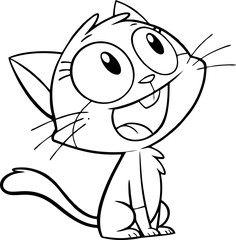 Vector illustration of a cartoon kitten, black outline, for various projects