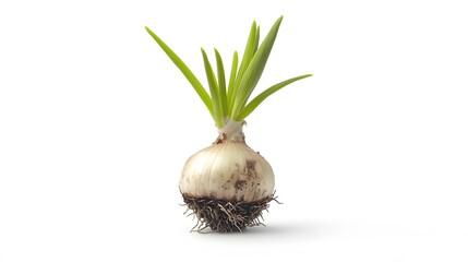 A sprouting onion bulb, isolated on white, no text or logo