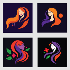 Logo art illustration of a minimalist beautiful girl bundle 