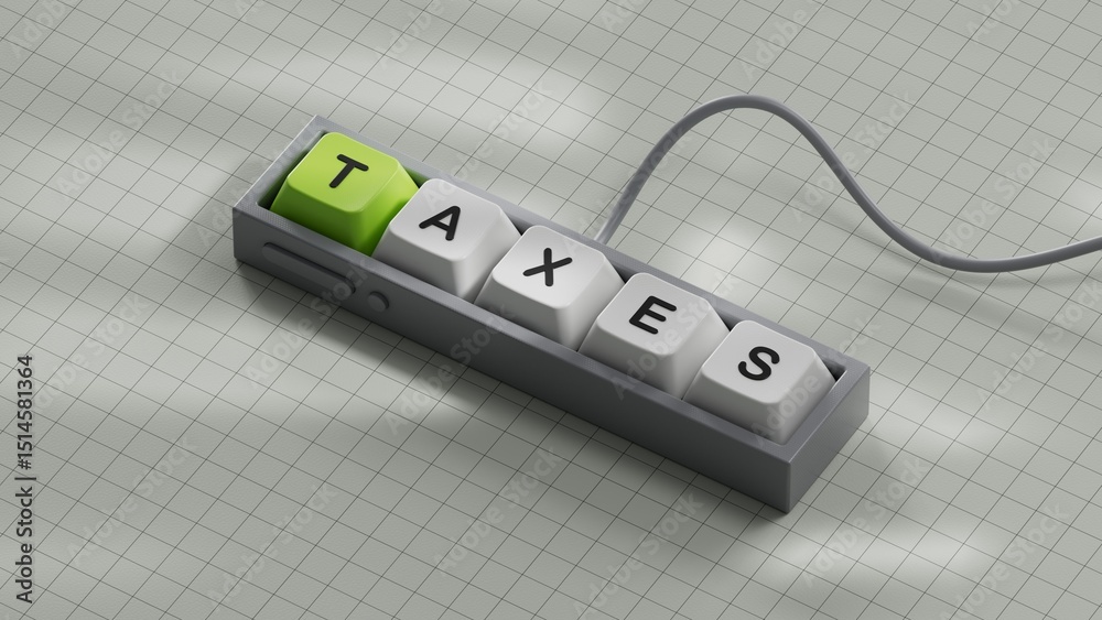 Fototapete computer keyboard keys with taxes business word.close up of computer keyboard keys,business concept.