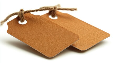Two blank, tan price tags