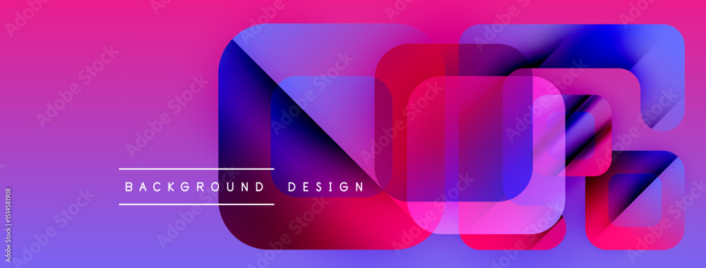 Poster abstract vibrant design features overlapping rounded squares. pink, purple, blue hues create modern 