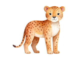 Cute cartoon watercolor baby leopard illustration. Cartoon animal clipart illustration.