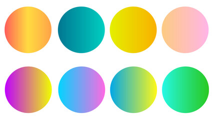 Set of eight gradient pallet color abstract circles with vibrant summer colors swatches set. Perfect for editing purpose, or backgrounds, logos, web elements, summer design, backdrop, modern designs.