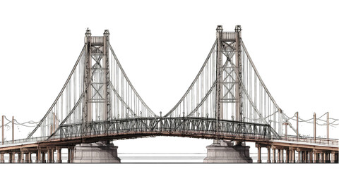 Obraz premium Two-towered suspension bridge, gray metal structure