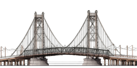 Two-towered suspension bridge, gray metal structure