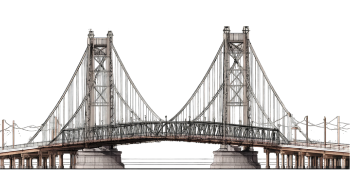 Two-towered suspension bridge, gray metal structure