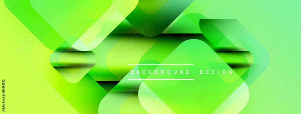 Fototapete Vibrant green abstract background. Geometric shapes overlap creating dynamic visual effect. Modern design elements present.