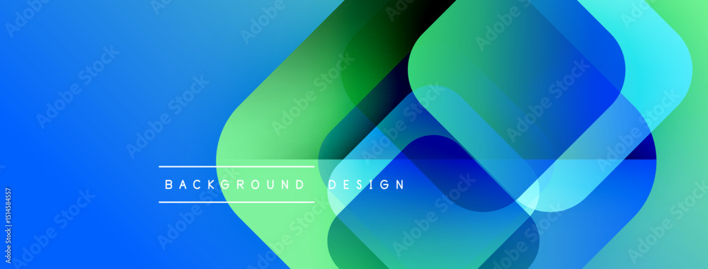 Aufkleber Abstract geometric shapes overlap, creating vibrant blue, green gradients. Modern design element for backgrounds, presentations. Smooth transitions visible.