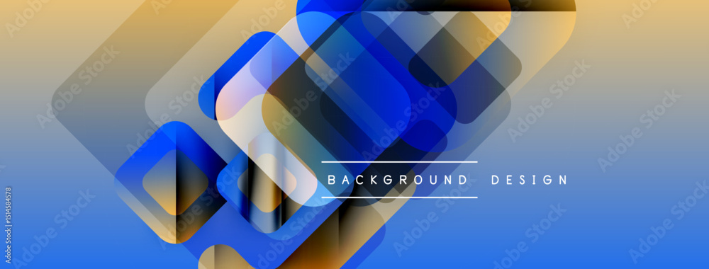 Poster abstract geometric shapes overlap, creating vibrant blue, gold gradient. modern design element for b