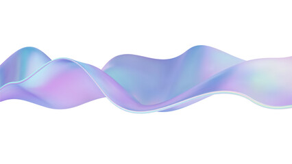 3D wave abstract liquid background with glass ribbon fluid shapes. Blue gradient holographic elements reflect iridescent chrome and rainbow tones. Dynamic soft wavy dispersion. Vector illustration.