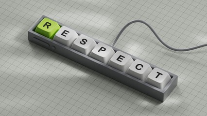 Fototapeta premium respect concept on Computer keyboard keys.close up of Computer keyboard keys,Business Concept.3D rendering on white background.